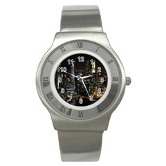 City At Night Lights Skyline Stainless Steel Watch by Nexatart