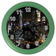 City At Night Lights Skyline Color Wall Clocks by Nexatart