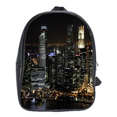 City At Night Lights Skyline School Bags(large)  by Nexatart