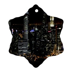 City At Night Lights Skyline Snowflake Ornament (two Sides) by Nexatart