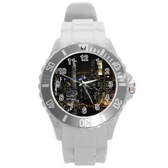 City At Night Lights Skyline Round Plastic Sport Watch (l)