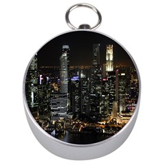 City At Night Lights Skyline Silver Compasses by Nexatart