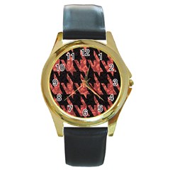 Dogstooth Pattern Closeup Round Gold Metal Watch by Nexatart