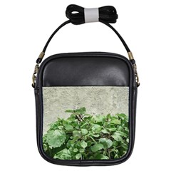 Plants Against Concrete Wall Background Girls Sling Bags