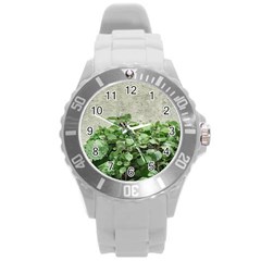 Plants Against Concrete Wall Background Round Plastic Sport Watch (l) by dflcprints