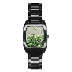 Plants Against Concrete Wall Background Stainless Steel Barrel Watch