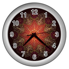 Floral Kaleidoscope Wall Clocks (silver)  by Nexatart