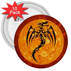 Dragon Fire Monster Creature 3  Buttons (10 Pack)  by Nexatart