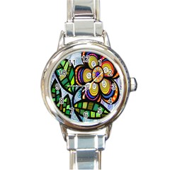 Folk Art Flower Round Italian Charm Watch by Nexatart