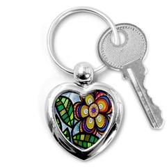 Folk Art Flower Key Chains (heart)  by Nexatart