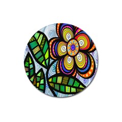 Folk Art Flower Magnet 3  (round) by Nexatart