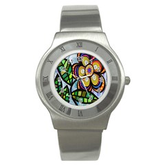 Folk Art Flower Stainless Steel Watch