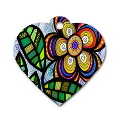 Folk Art Flower Dog Tag Heart (one Side)