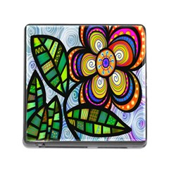 Folk Art Flower Memory Card Reader (square) by Nexatart