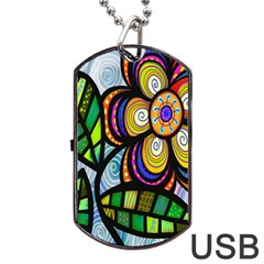 Folk Art Flower Dog Tag Usb Flash (one Side)