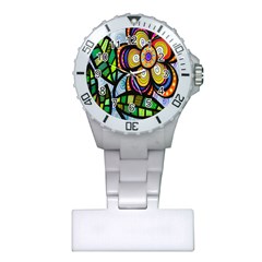 Folk Art Flower Plastic Nurses Watch