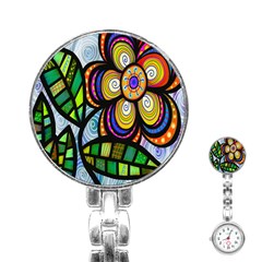 Folk Art Flower Stainless Steel Nurses Watch