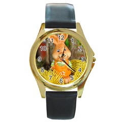 Easter Hare Easter Bunny Round Gold Metal Watch by Nexatart