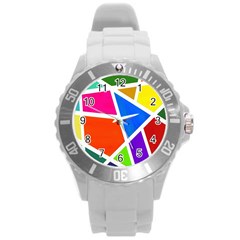 Geometric Blocks Round Plastic Sport Watch (l)