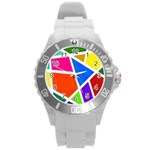 Geometric Blocks Round Plastic Sport Watch (L) Front