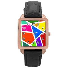 Geometric Blocks Rose Gold Leather Watch  by Nexatart