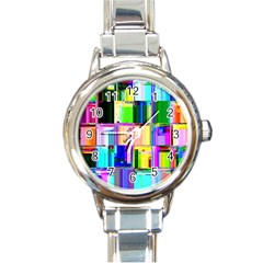 Glitch Art Abstract Round Italian Charm Watch