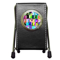 Glitch Art Abstract Pen Holder Desk Clocks by Nexatart