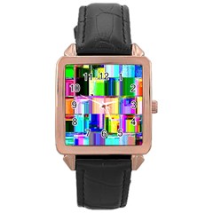 Glitch Art Abstract Rose Gold Leather Watch  by Nexatart