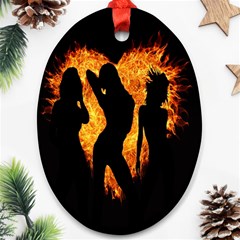 Heart Love Flame Girl Sexy Pose Oval Ornament (two Sides) by Nexatart