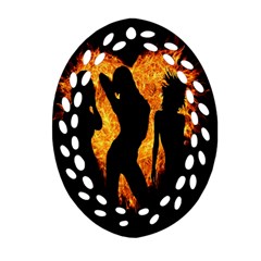 Heart Love Flame Girl Sexy Pose Oval Filigree Ornament (two Sides) by Nexatart