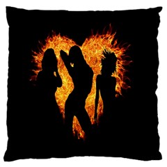 Heart Love Flame Girl Sexy Pose Large Flano Cushion Case (one Side) by Nexatart