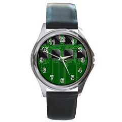 Green Circuit Board Pattern Round Metal Watch by Nexatart