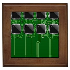 Green Circuit Board Pattern Framed Tiles by Nexatart