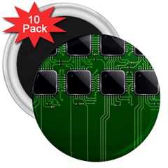 Green Circuit Board Pattern 3  Magnets (10 pack) 