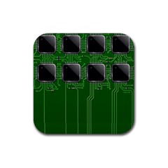 Green Circuit Board Pattern Rubber Coaster (Square) 