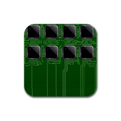 Green Circuit Board Pattern Rubber Square Coaster (4 Pack)  by Nexatart