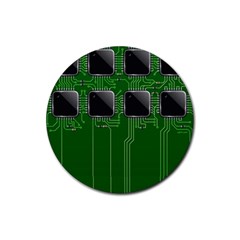 Green Circuit Board Pattern Rubber Coaster (round)  by Nexatart