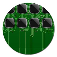 Green Circuit Board Pattern Magnet 5  (Round)