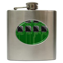 Green Circuit Board Pattern Hip Flask (6 oz)