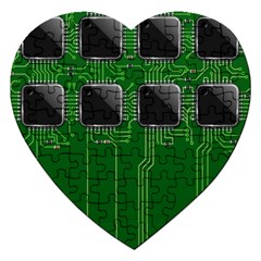 Green Circuit Board Pattern Jigsaw Puzzle (Heart)