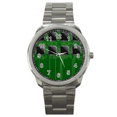 Green Circuit Board Pattern Sport Metal Watch