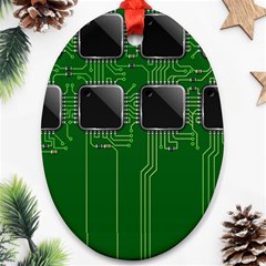 Green Circuit Board Pattern Oval Ornament (Two Sides)