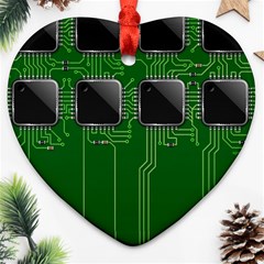 Green Circuit Board Pattern Heart Ornament (Two Sides)