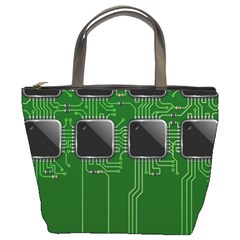 Green Circuit Board Pattern Bucket Bags by Nexatart