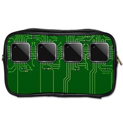 Green Circuit Board Pattern Toiletries Bags by Nexatart