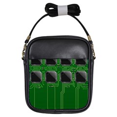 Green Circuit Board Pattern Girls Sling Bags