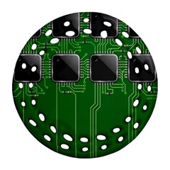 Green Circuit Board Pattern Ornament (Round Filigree)