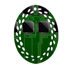 Green Circuit Board Pattern Ornament (Oval Filigree)