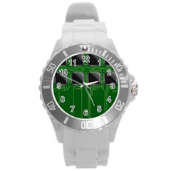 Green Circuit Board Pattern Round Plastic Sport Watch (l)