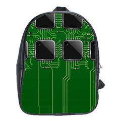 Green Circuit Board Pattern School Bags (XL) 